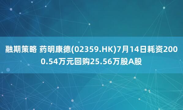 融期策略 药明康德(02359.HK)7月14日耗资2000.54万元回购25.56万股A股