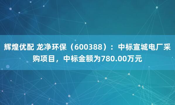 辉煌优配 龙净环保（600388）：中标宣城电厂采购项目，中标金额为780.00万元