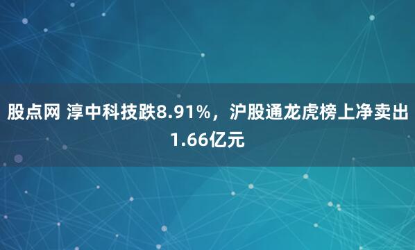 股点网 淳中科技跌8.91%，沪股通龙虎榜上净卖出1.66亿元