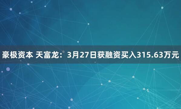 豪极资本 天富龙:3月27日获融资买入315.63万元